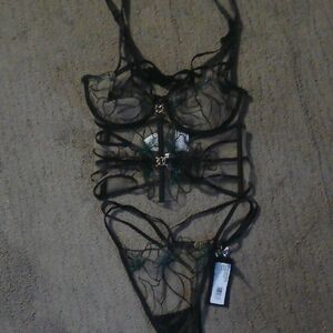 Sheer Black Floral Embroidered Strappy Chemise